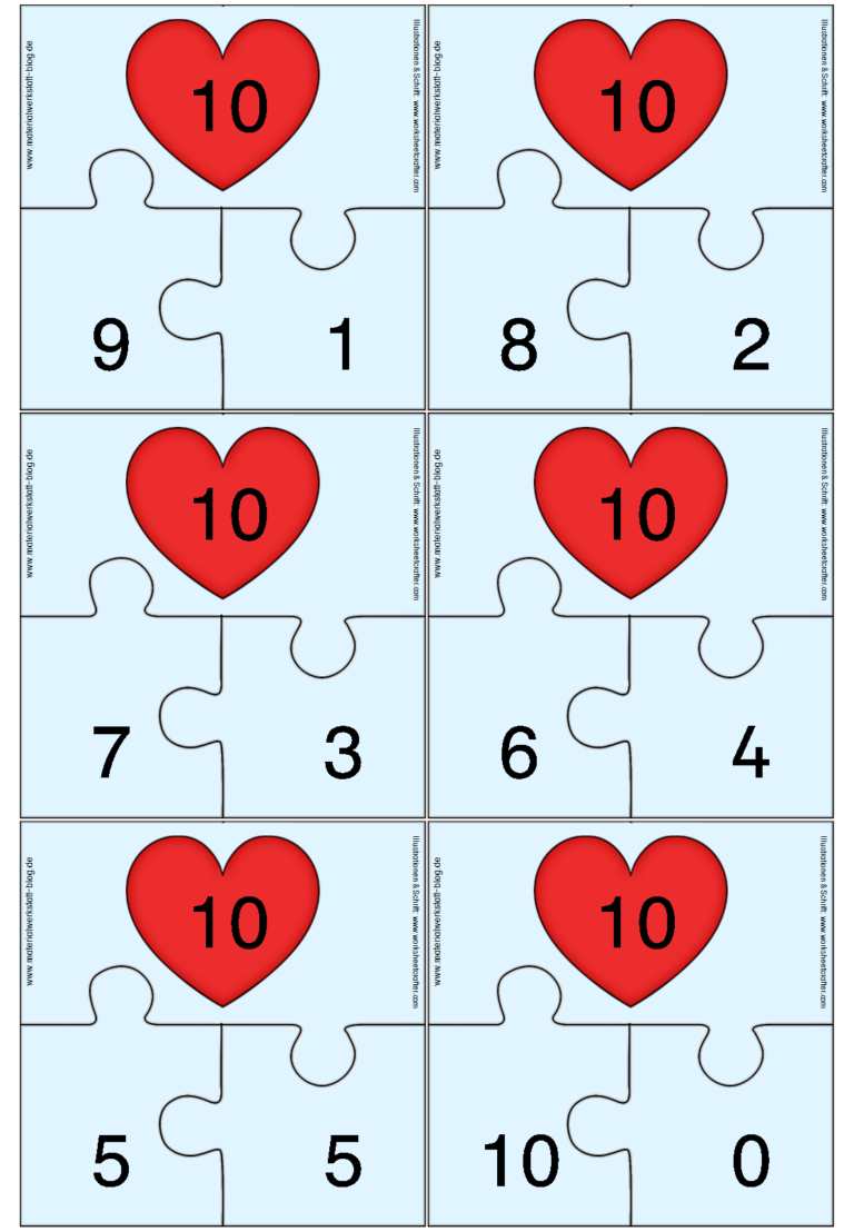“Verliebte Zahlen” Puzzle & Legekarten – Materialwerkstatt